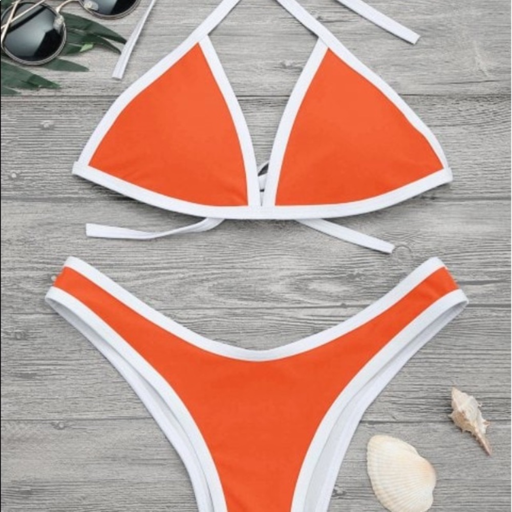 Zaful Orange Color block cheeky bikini